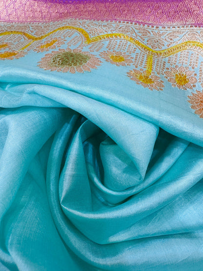 Pure Banarasi Dupion Silk Kadhwa Buta Handbrush Saree