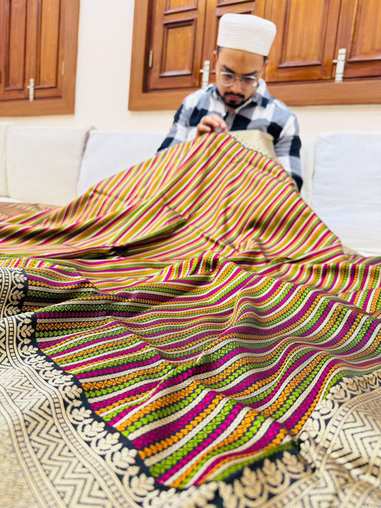 Pure Banarasi Katan Silk Stripe Sarees