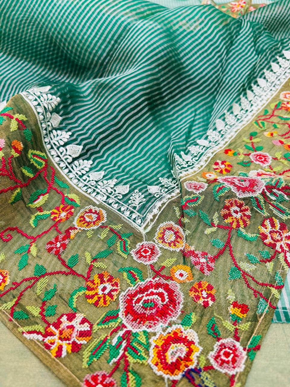 Tissue Stripe Embroidery Saree