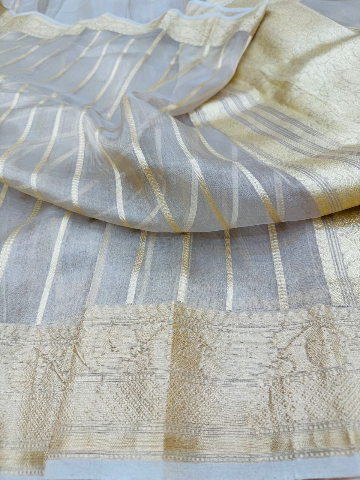 Natural Gold Tissue Silk Stripe Saree