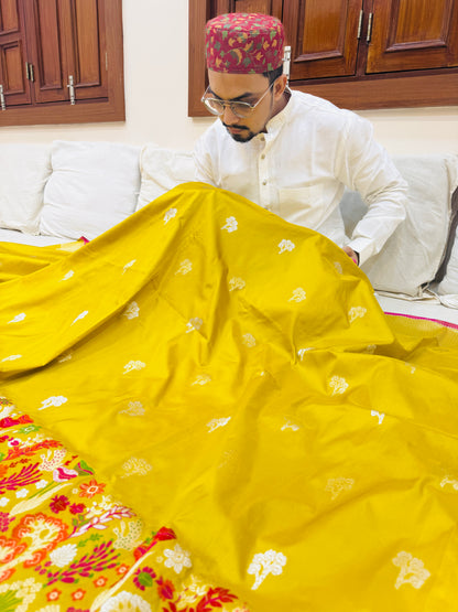 Pure Banarasi Katan Silk Mina Buti Skirt Border Saree