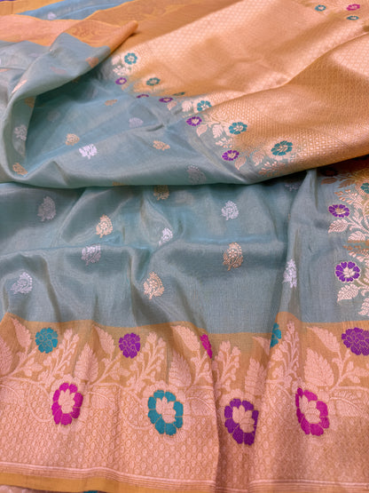 Pure Banarasi Katan Tissue Silk Kadiyal Border Saree