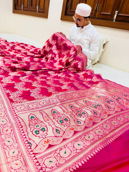 Pure Banarasi Katan Silk Mina Jaal Saree