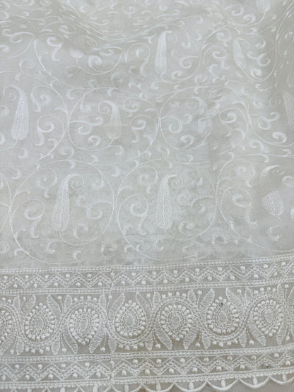 Pure Banarasi Kora Embroidery Saree