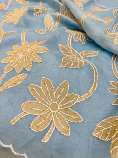 Pure Banarasi Kora Tissue Patch Work Embroidery Saree