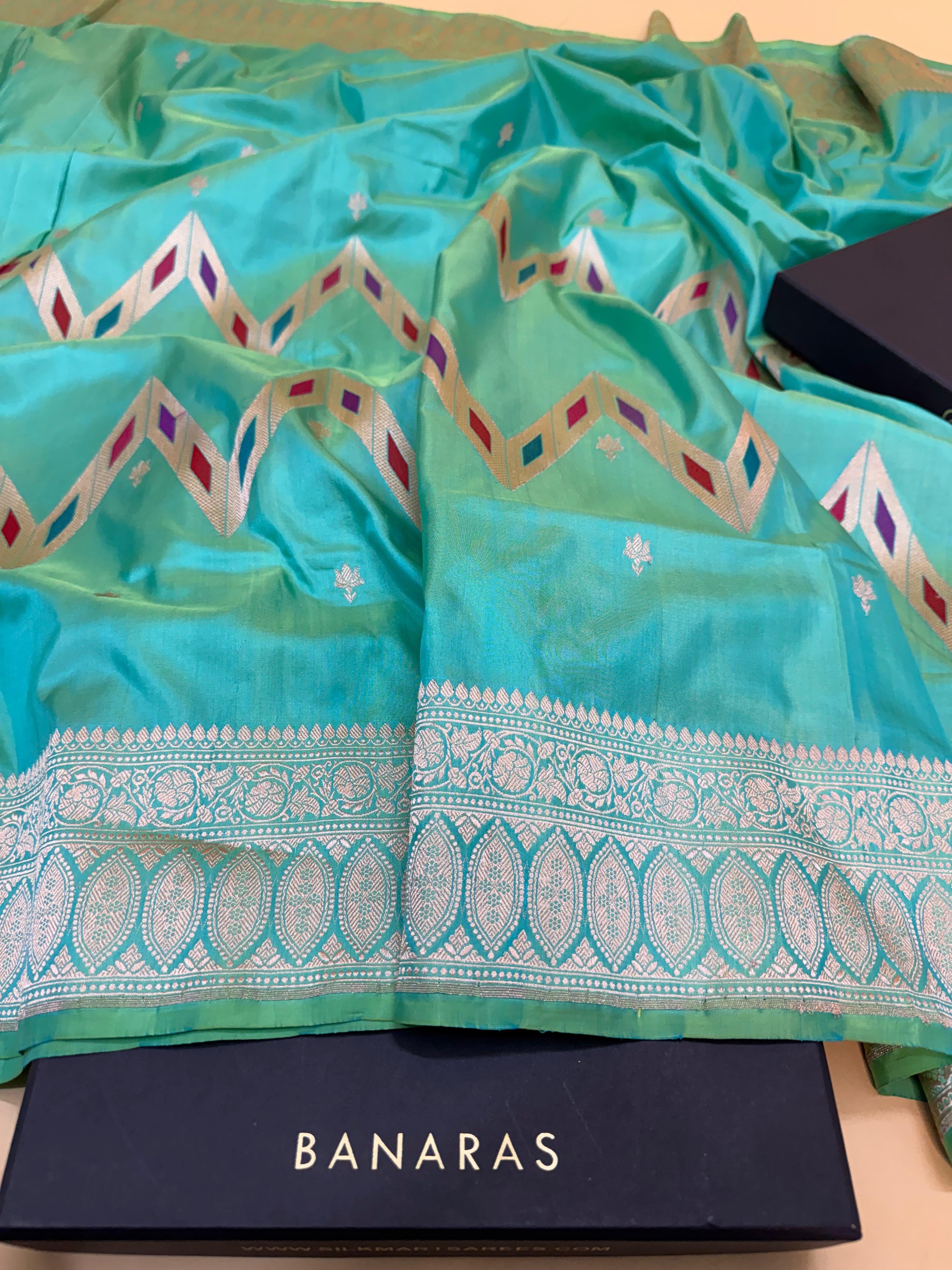 Pista Green Katan Silk Zig Zag Saree