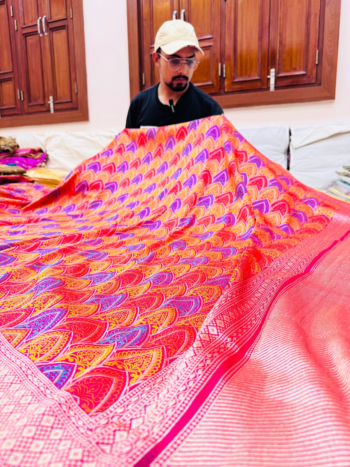 Pure Banarasi Katan Silk Tanchoi Jaal Saree