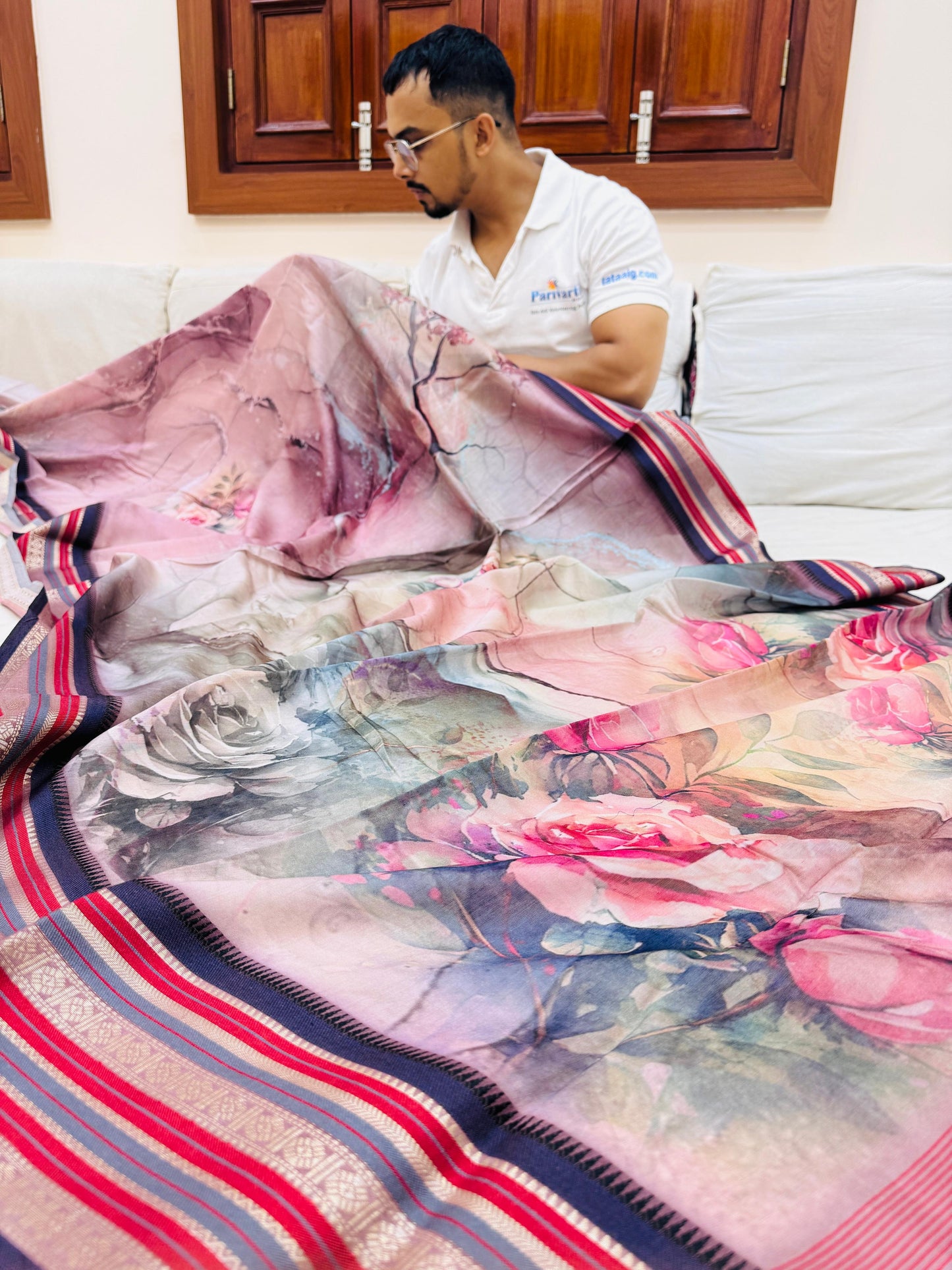 Pure Banarasi Chanderi Digital Print Saree