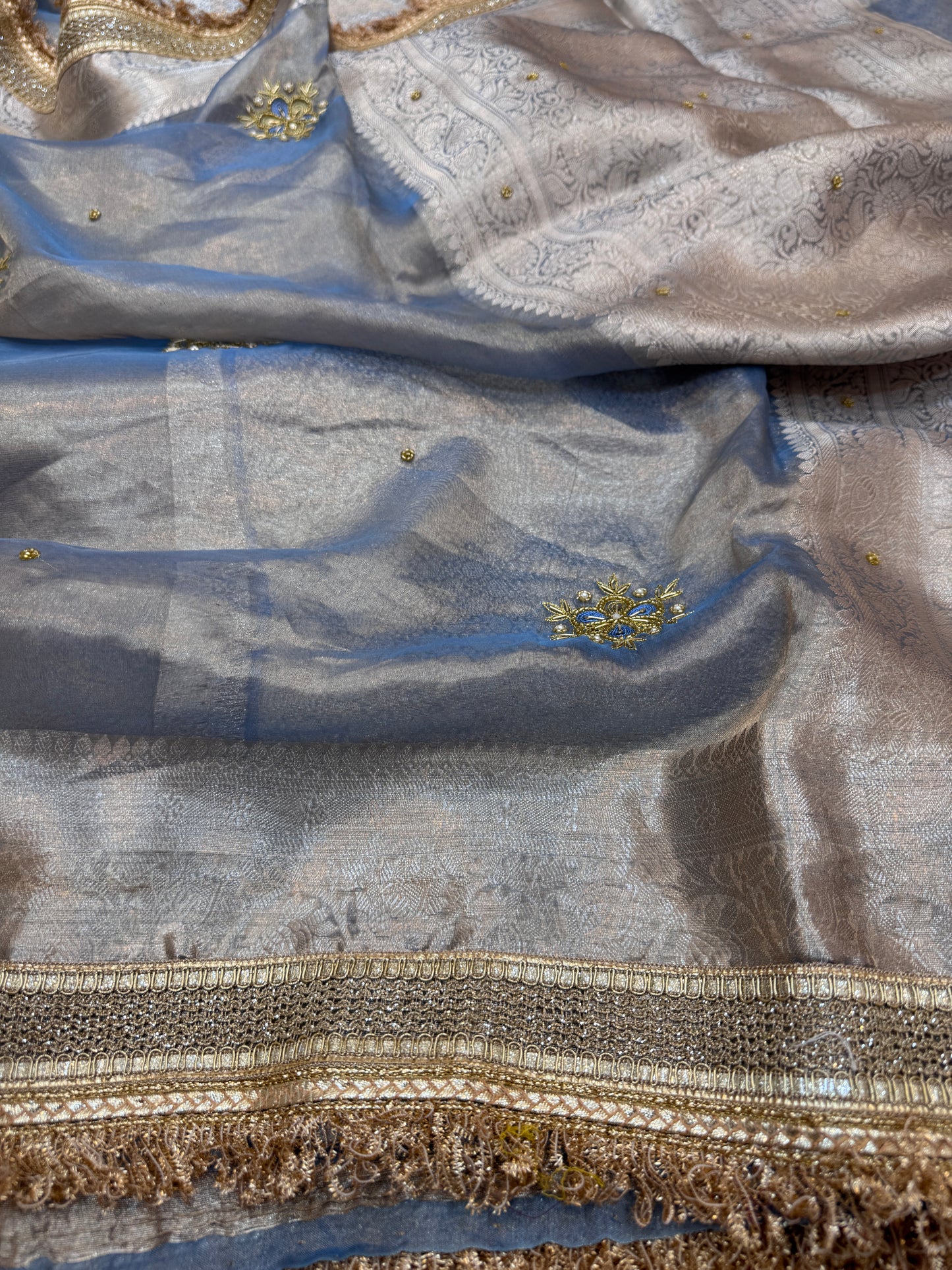 Pure Banarasi Tissue Silk Hand Embroidery Saree