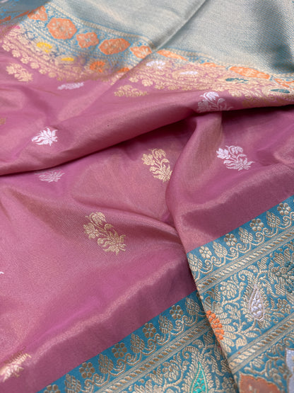Pure Banarasi Katan Tissue Silk Kadiyal Border Saree