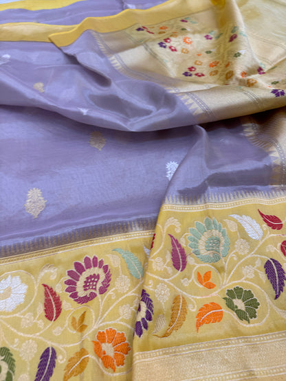 Pure Banarasi Kora Tissue Silk Kadhwa Buta Saree