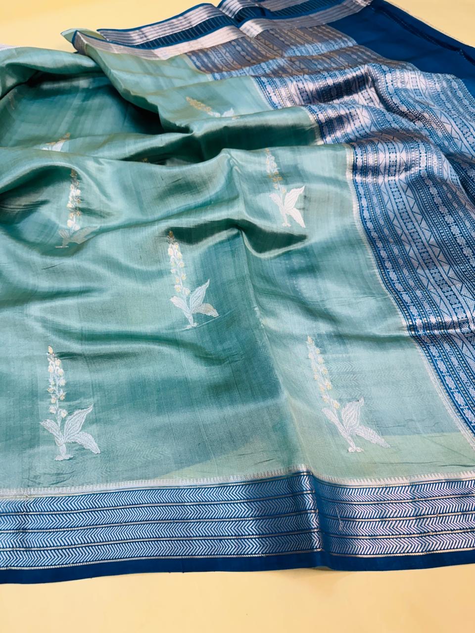 Sea Green Mango Silk Buti Saree