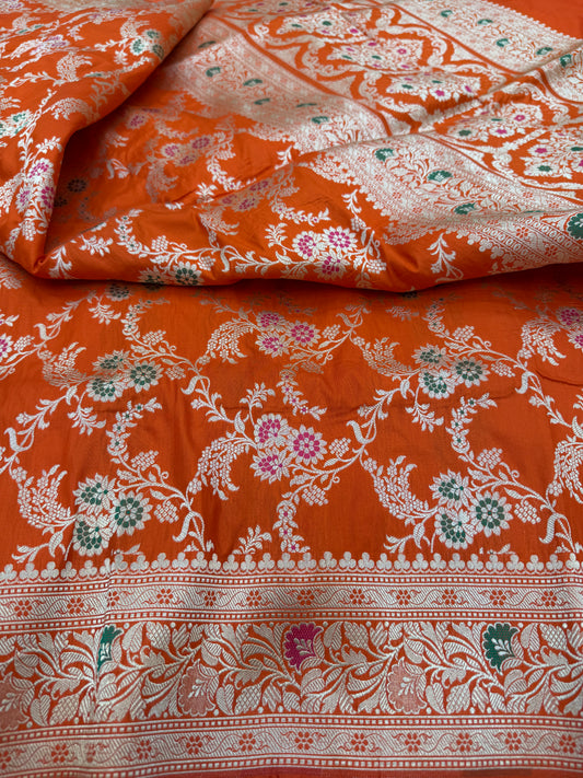 Pure Banarasi Katan Silk Meena Jaal Saree