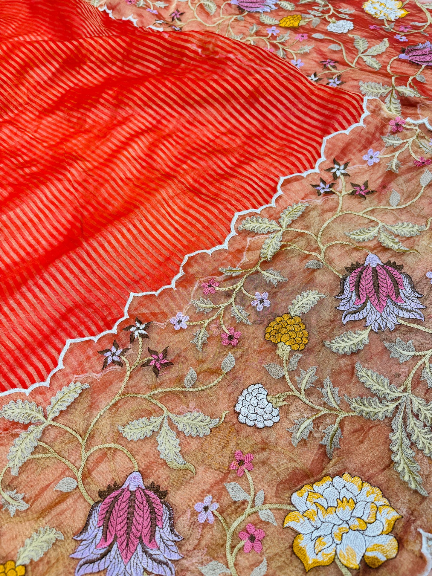 Pure Banarasi Tissue Embroidery Skirt Saree