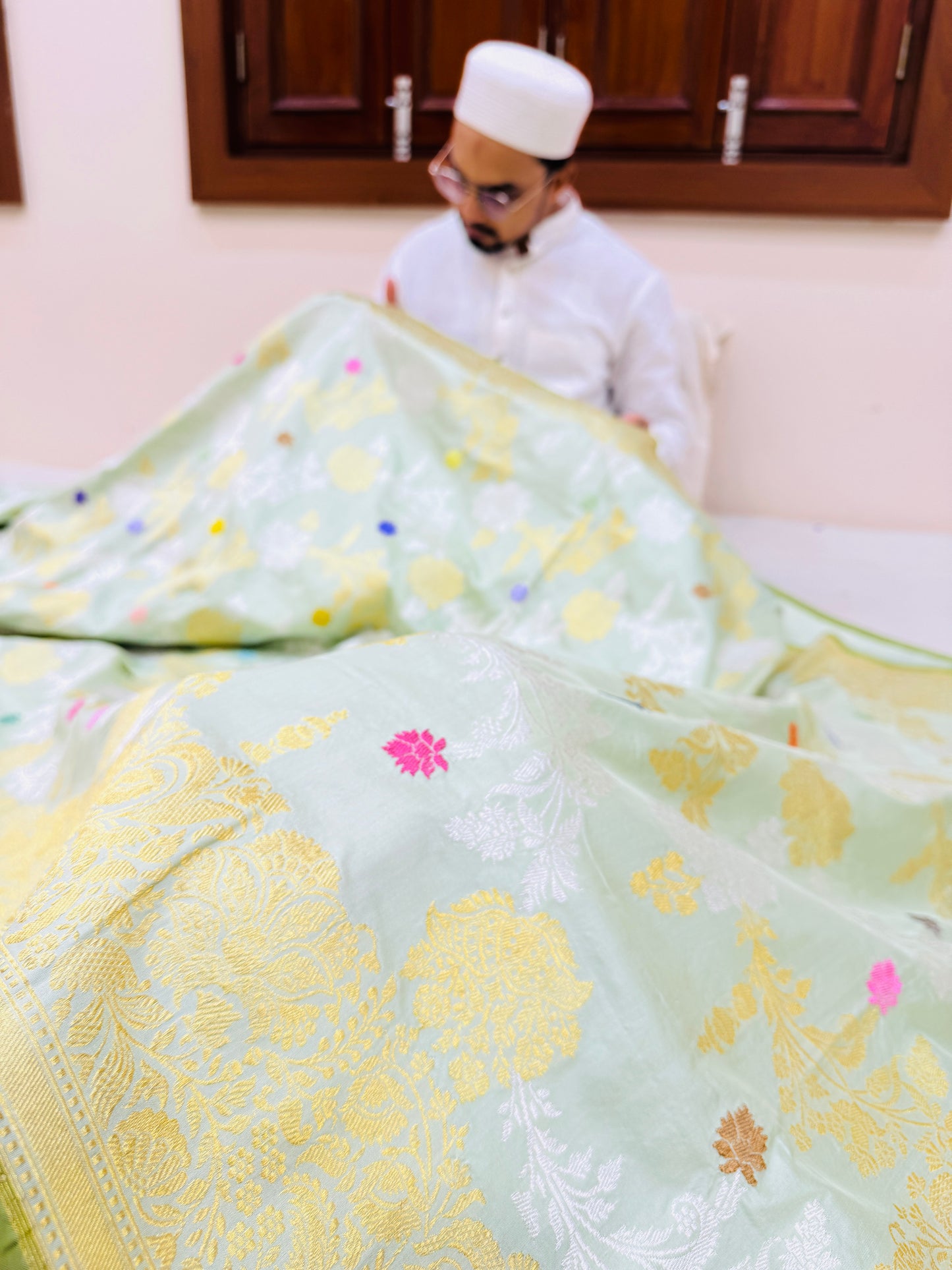 Pure Banarasi Katan Silk Kadhwa Jaal Saree