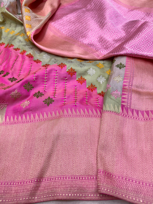 Pure Banarasi Katan Silk Kadhwa Rangkaat Saree