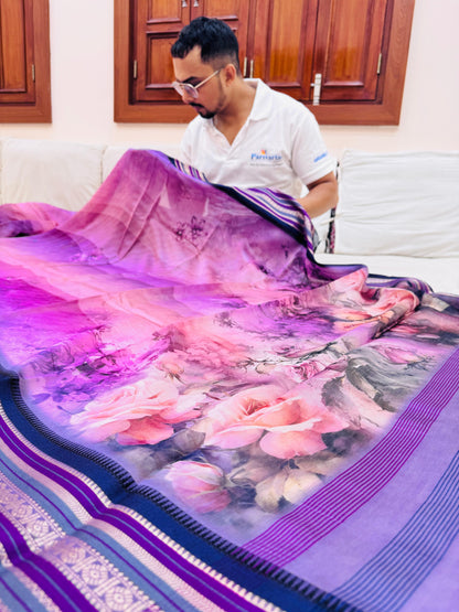 Pure Banarasi Chanderi Digital Print Saree