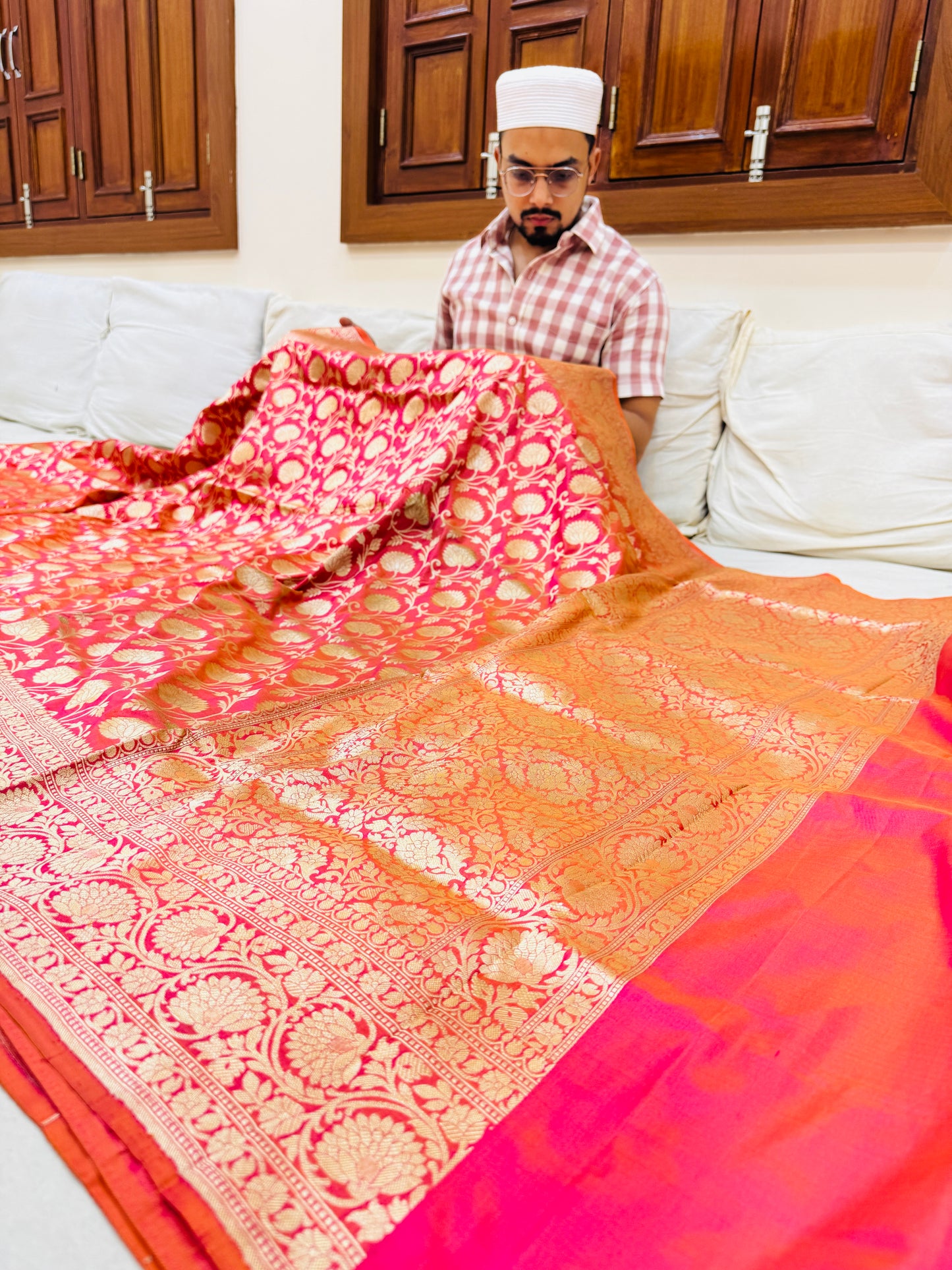Pure Banarasi Katan Silk Jaal Saree