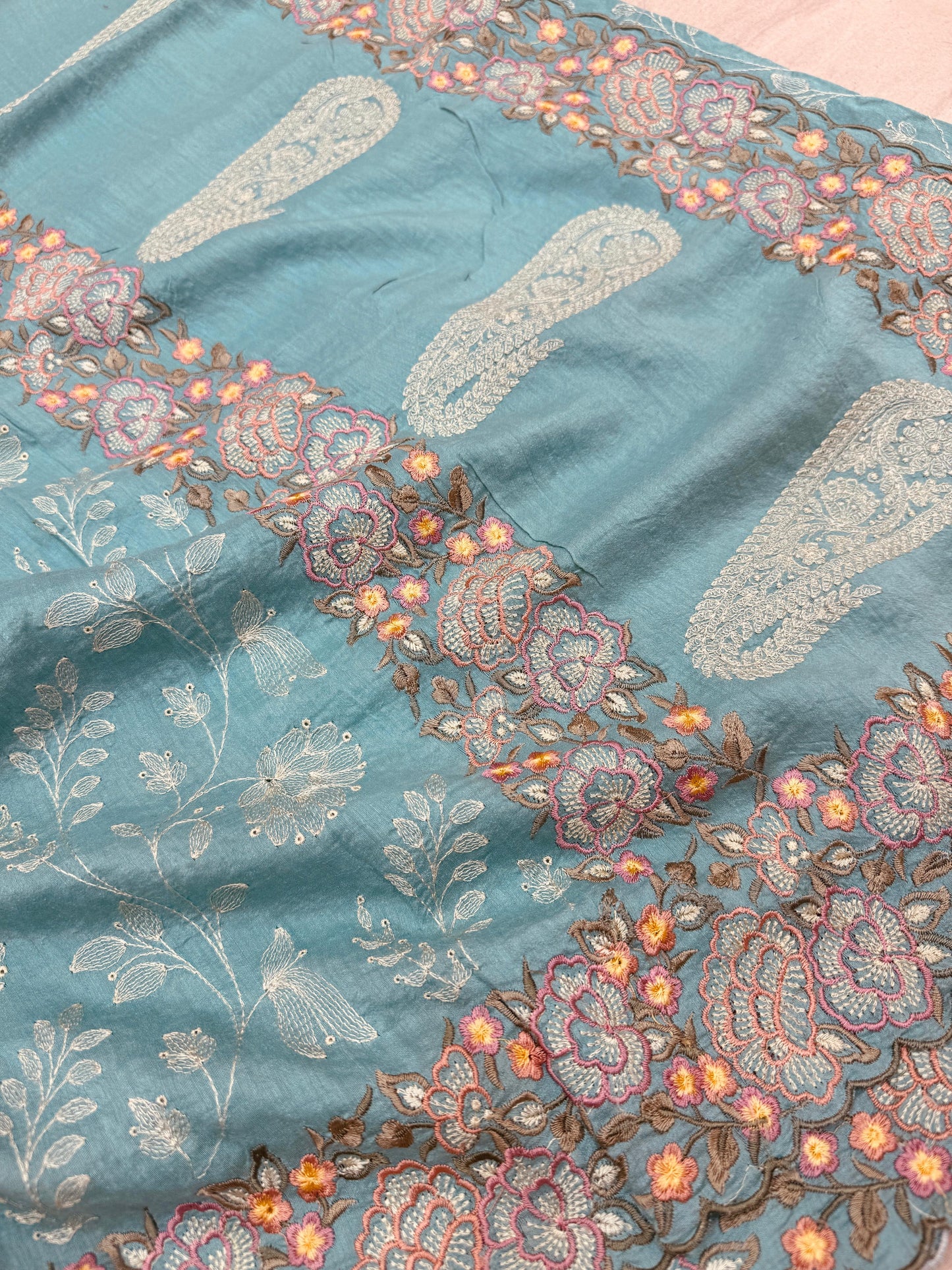 Pure Banarasi Tasar Silk Embroidery Saree