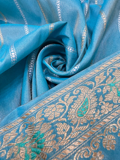 Pure Banarasi Katan Tissue Silk Kadiyal Border Saree