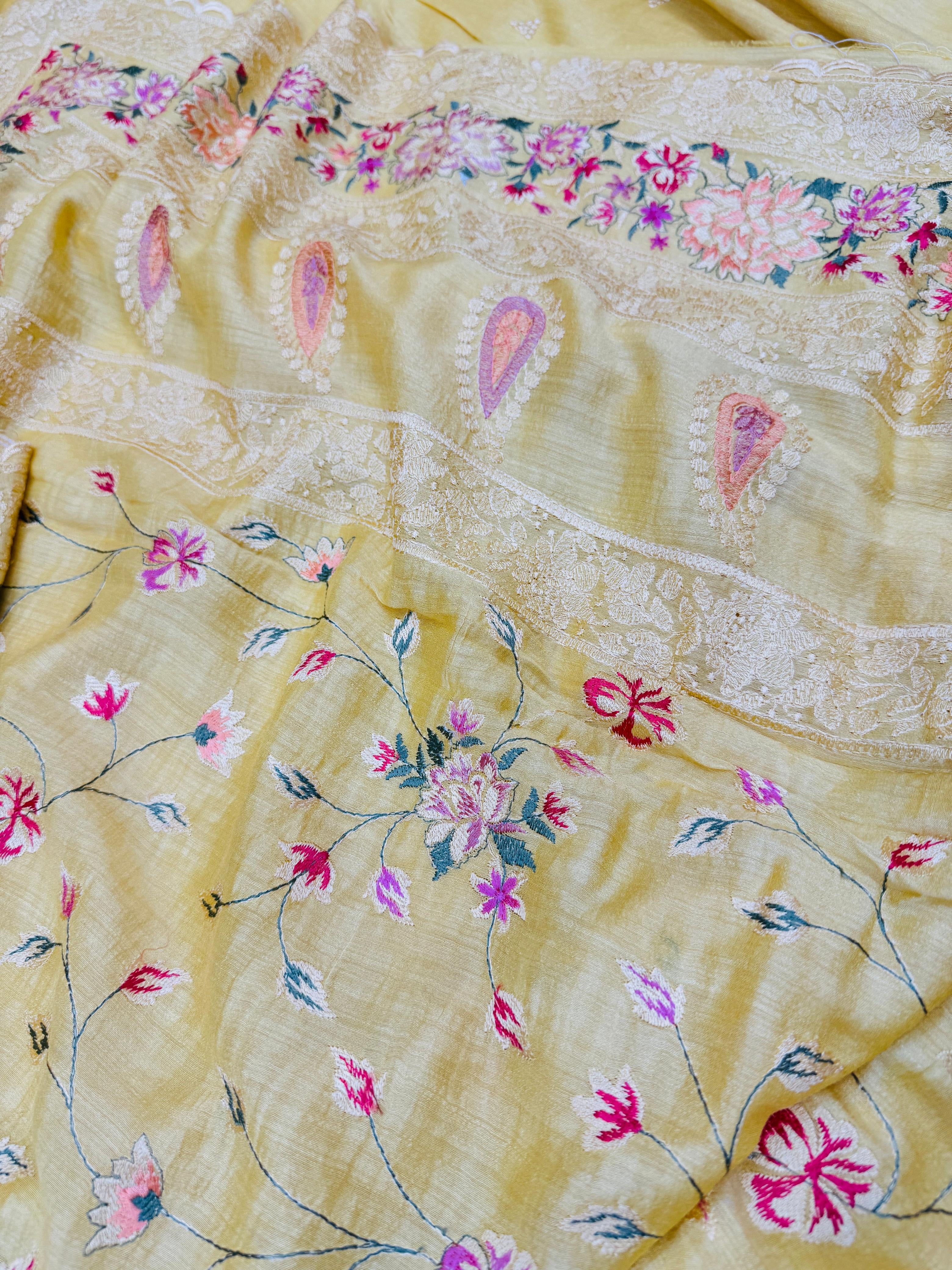 Pure Banarasi Tasar Silk Embroidery Saree