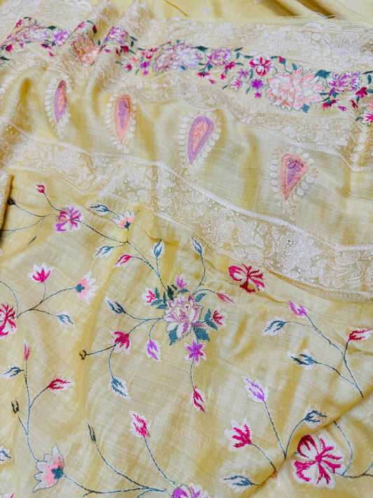 Pure Banarasi Tasar Silk Embroidery Saree