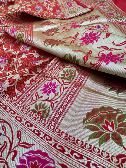 Pure Banarasi Satin Zari Waskat Jaal Saree