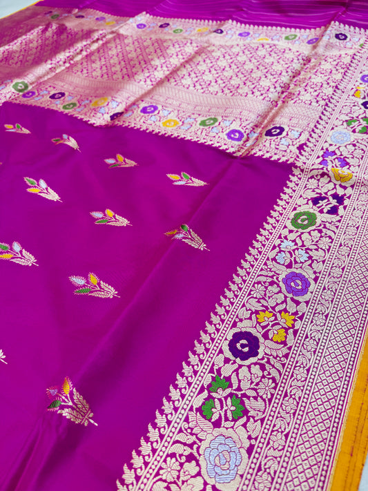 Pure Banarasi Katan Silk Kadhwa Mina Buti Saree