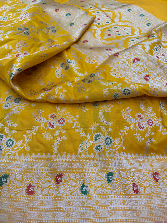 Pure Banarasi Katan Silk Meena Jaal Saree