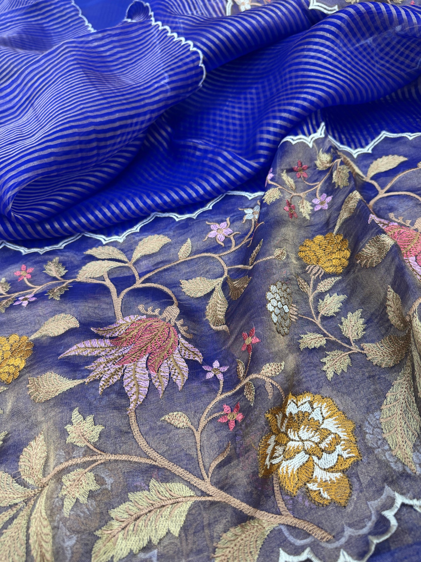 Pure Banarasi Kora Tissue Patch Work Embroidery Saree