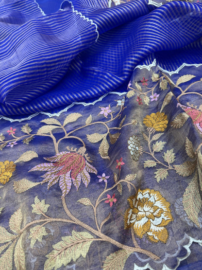 Pure Banarasi Kora Tissue Patch Work Embroidery Saree