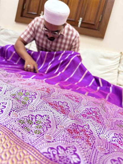 Pure Banarasi Katan Silk Mehrab Stripe Saree