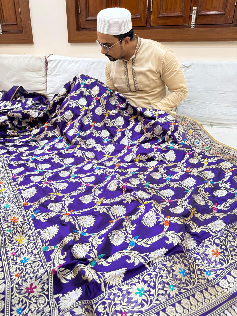 Pure Banarasi Katan Silk Jaal Sarees