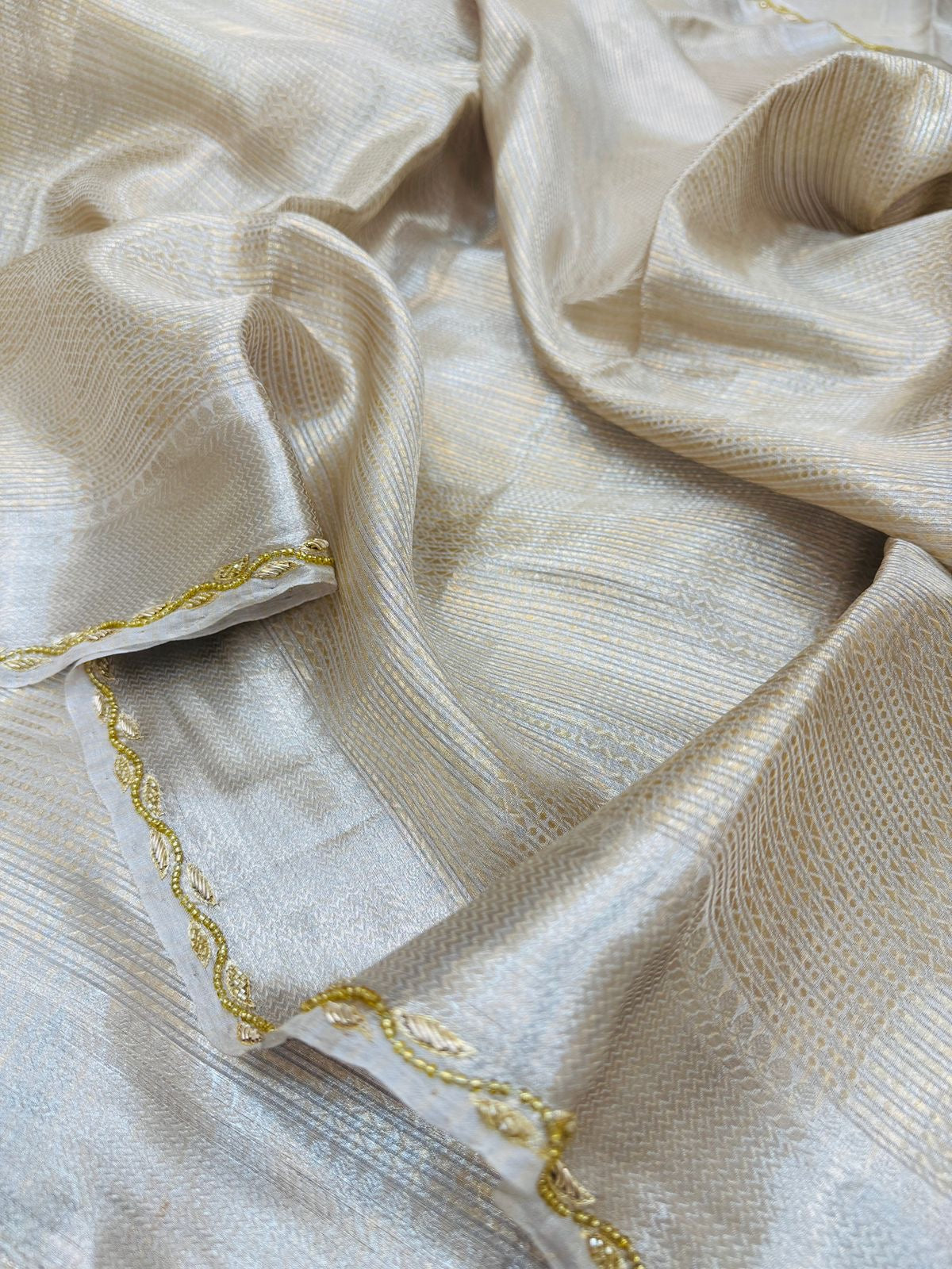 Silver Molted Tissue Silk Hand Embroidery