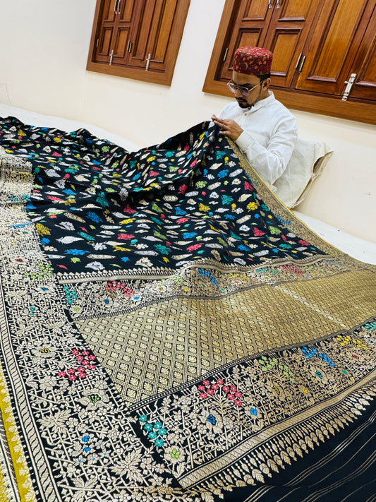 Pure Banarasi Katan Silk Buti Jaal Saree