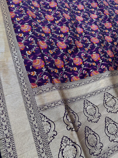 Pure Banarasi Katan Silk Mina Jaal Saree