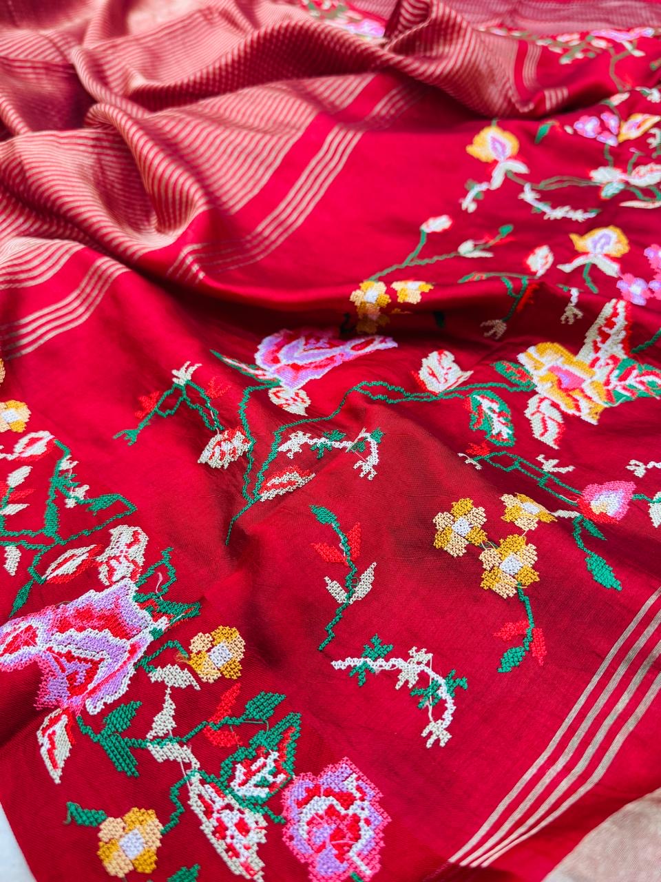 Tissue Stripe Embroidery Saree