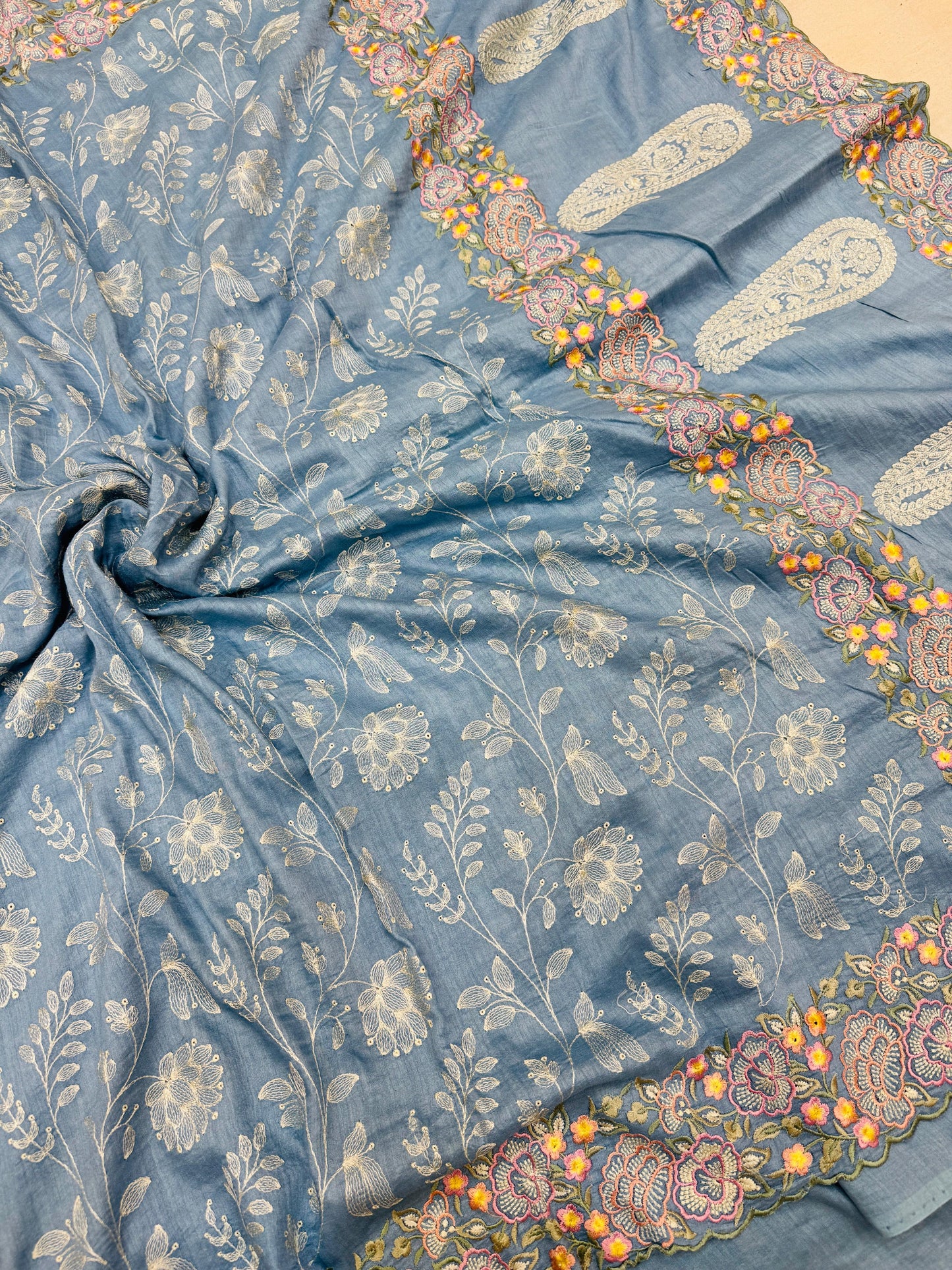 Pure Banarasi Tasar Silk Embroidery Saree