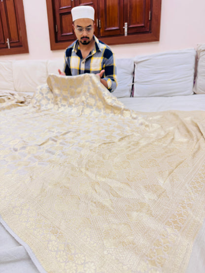 Pure Banarasi Munga Silk Jaal Saree