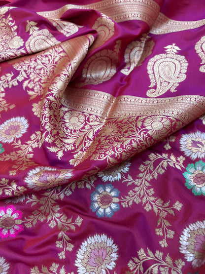 Pure Banarasi Katan Silk Meena Jaal Saree