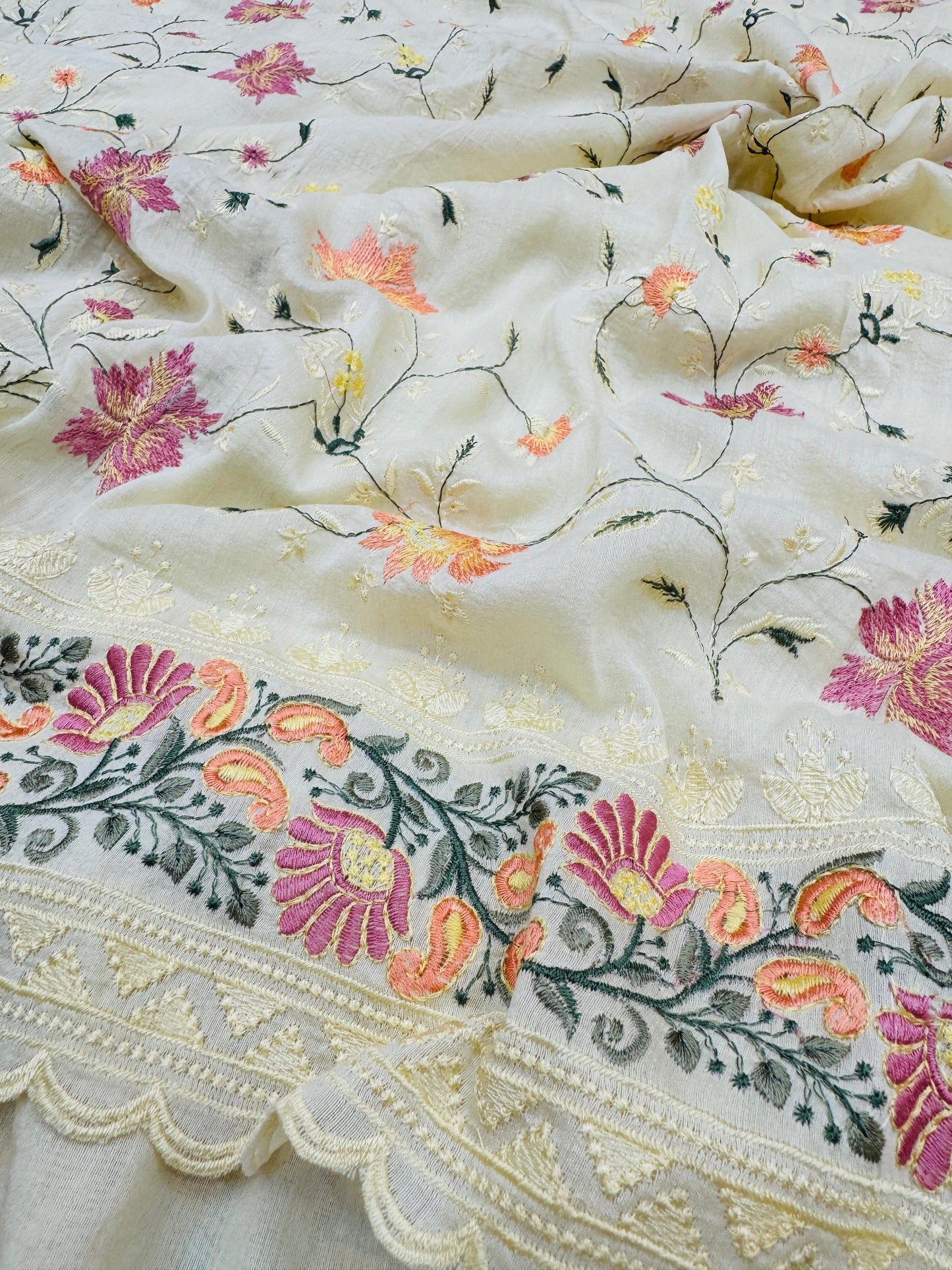 Pure Banarasi Tasar Silk Embroidery Saree