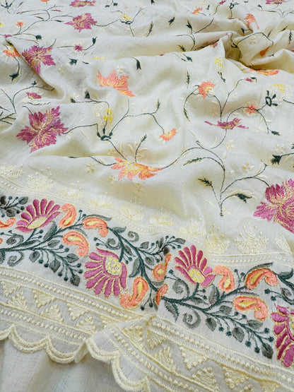 Pure Banarasi Tasar Silk Embroidery Saree