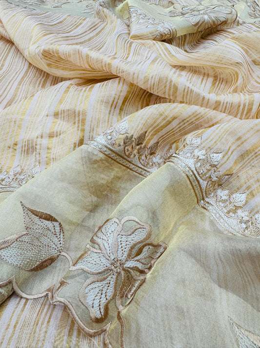 Kora Tissue Silk Stripes with Border Patchwork Saree