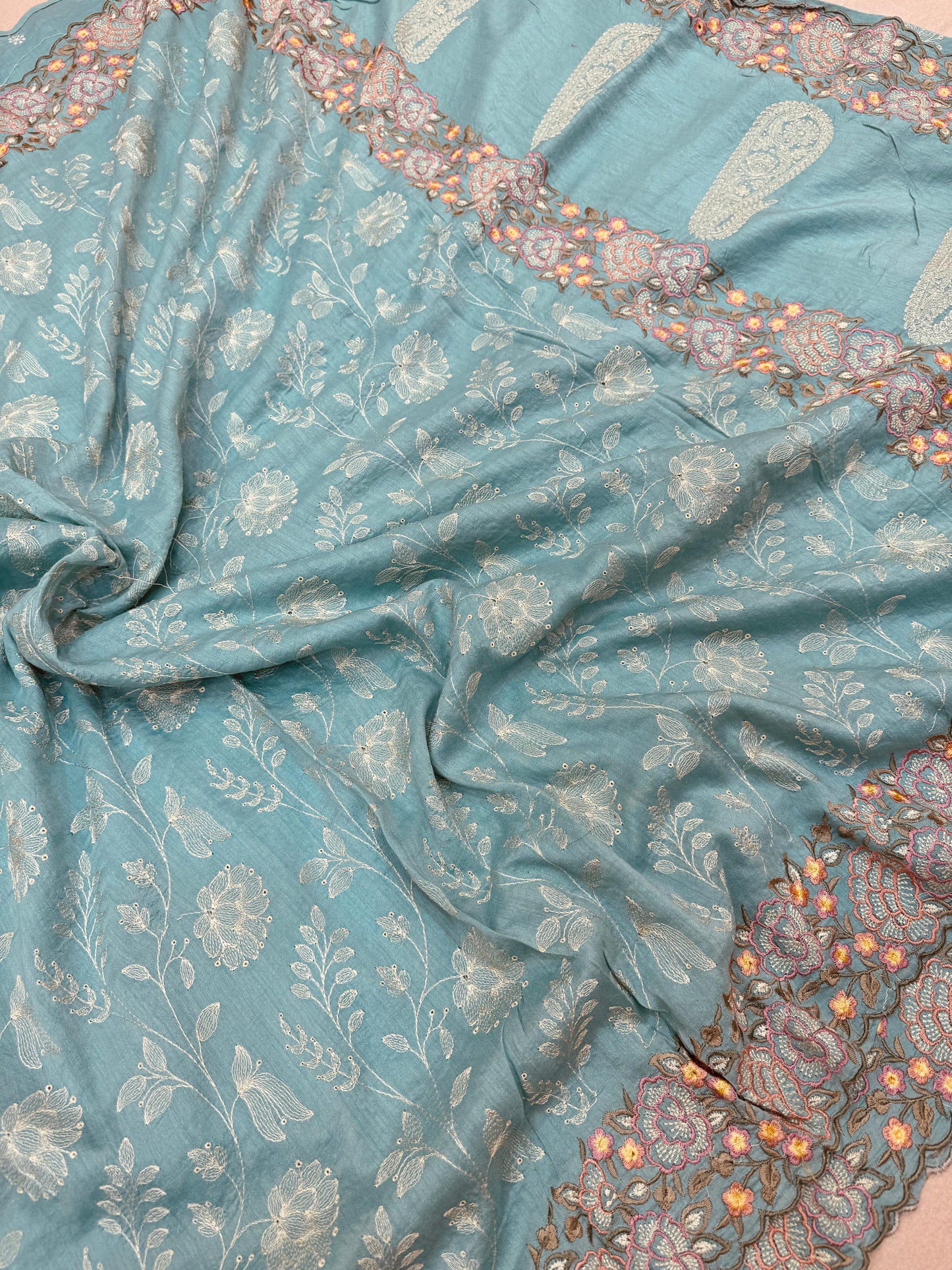 Pure Banarasi Tasar Silk Embroidery Saree