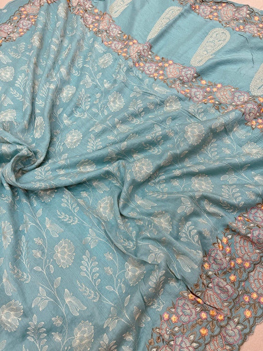 Pure Banarasi Tasar Silk Embroidery Saree