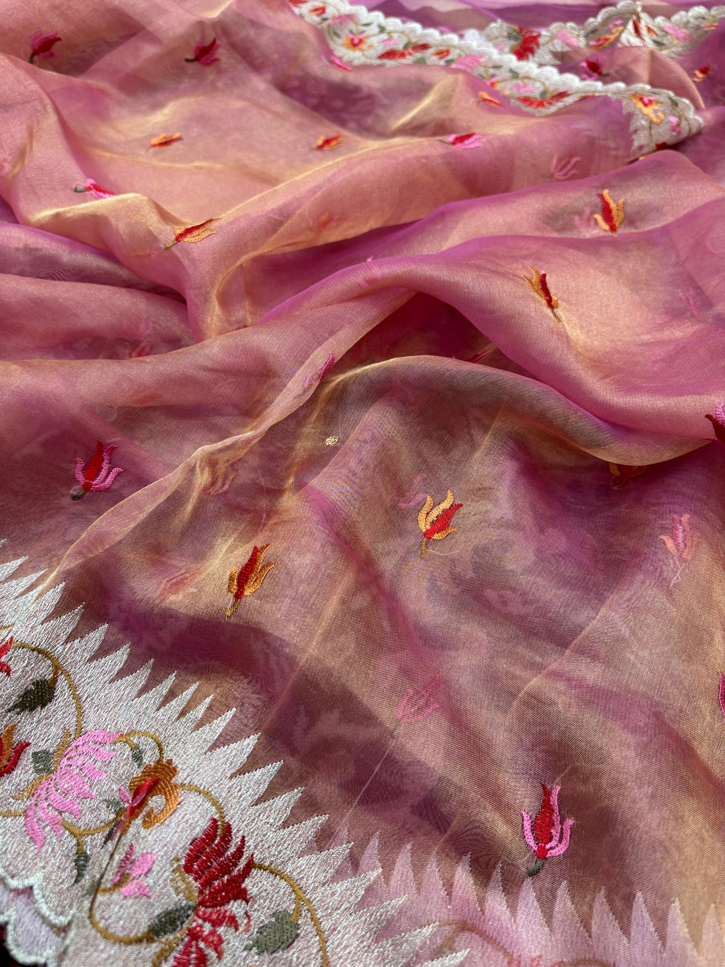 Pure Banarasi Tissue Paithani Embroidery Saree