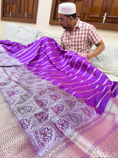 Pure Banarasi Katan Silk Mehrab Stripe Saree