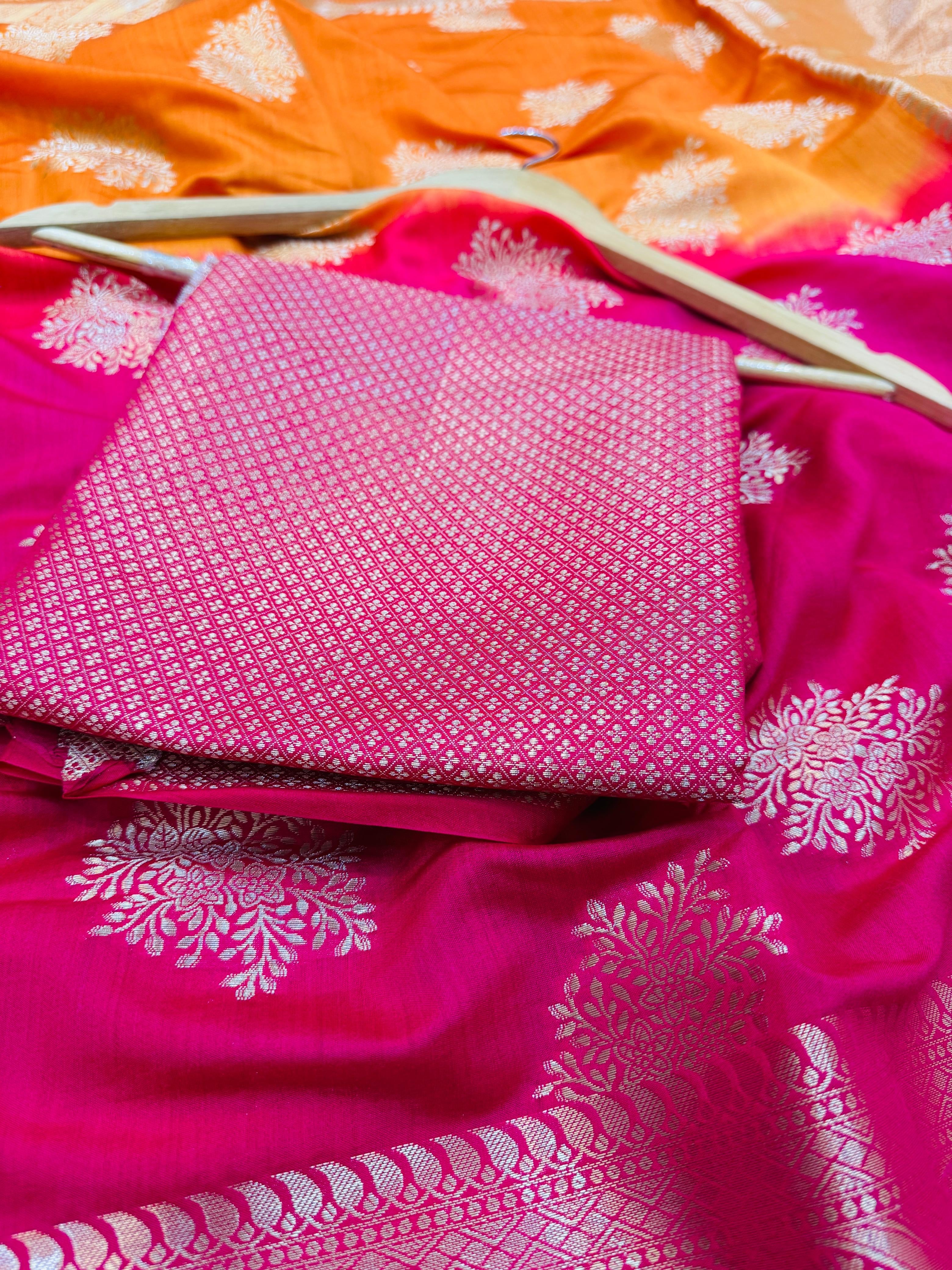 Pure Banarasi Chiniya Silk Half n Half buta saree