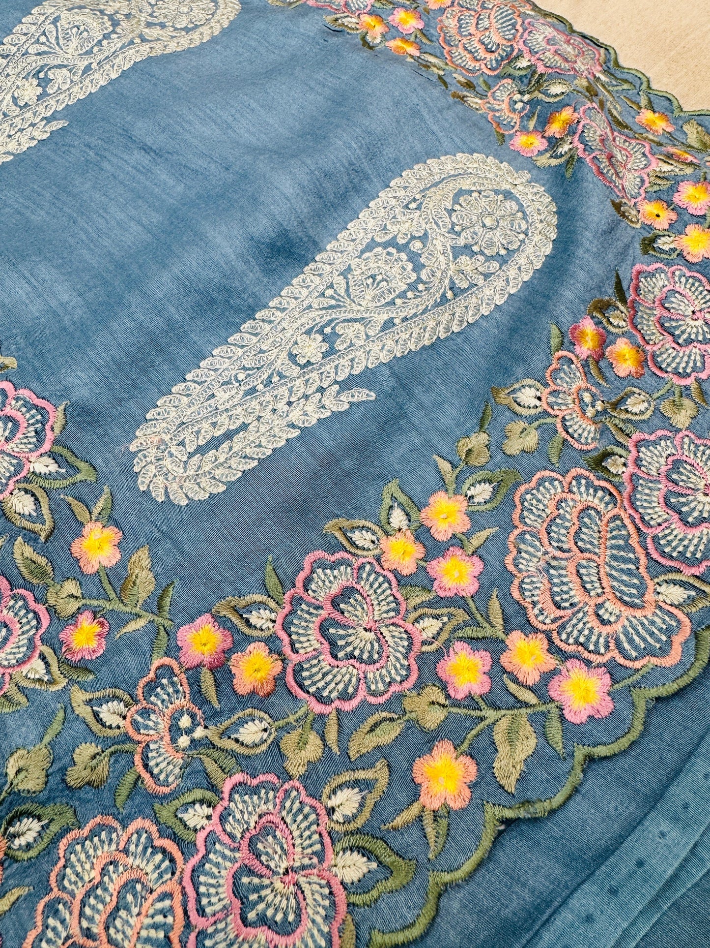 Pure Banarasi Tasar Silk Embroidery Saree