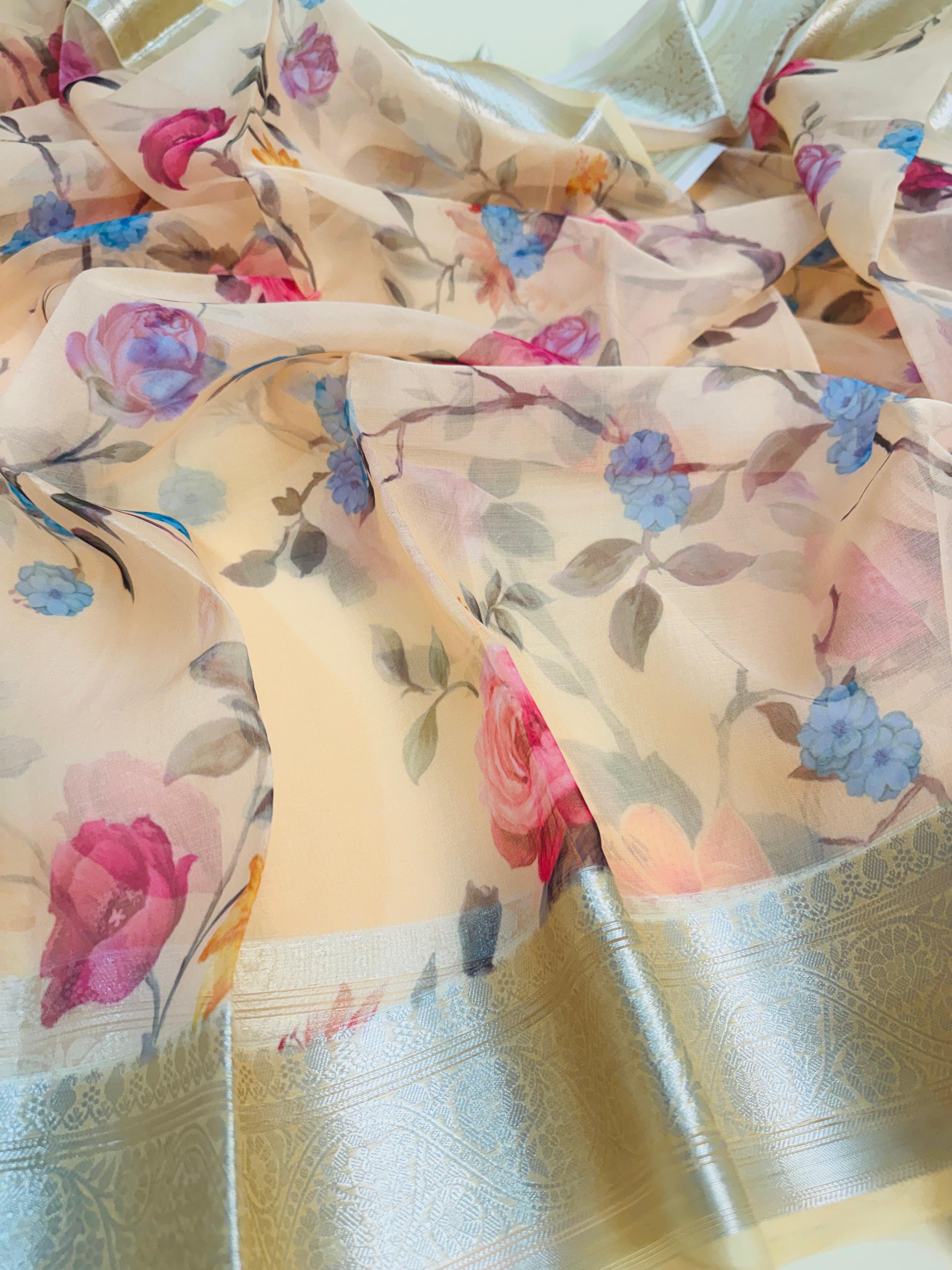 Art Silk Kora Digital Print Saree